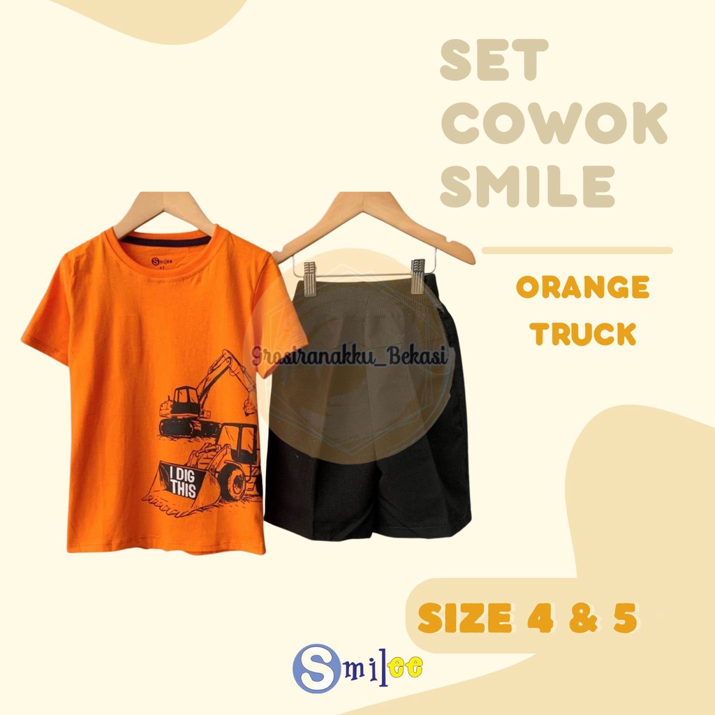 Setelan Anak Cowo Orange Truck Size 4&amp;5thn Murah