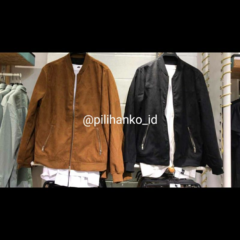 Basic Jaket Bomber Pull and Bear Bahan Suede Original