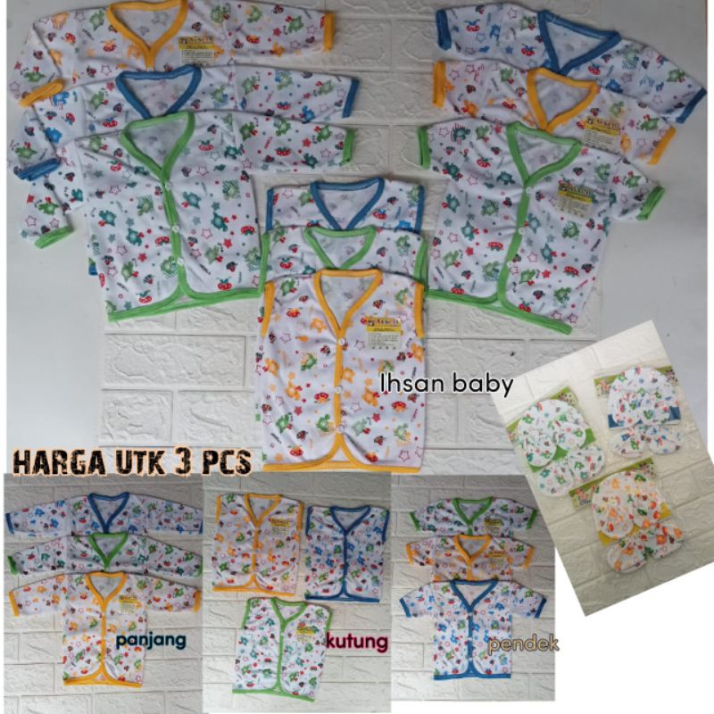 3 pcs baju bayi baru lahir arsel putih motif