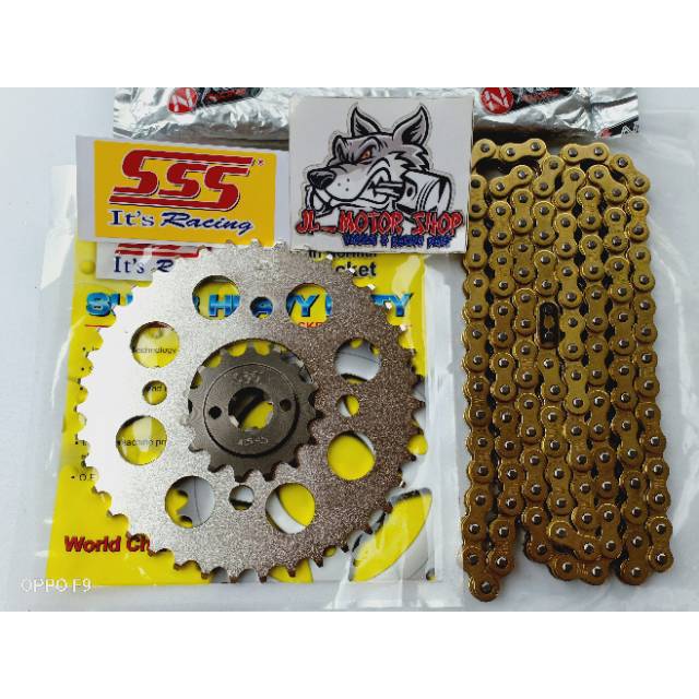 Gear Set Gir Set Sss 415 Tipis Rantai Gold Sonic Megapro CB CBR 150 Verza Tiger Supra Gtr Gl Pro Dll