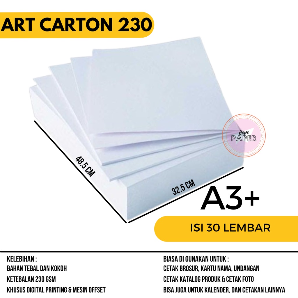 

Kertas Art Carton A3 Plus 230 gsm isi 30 lembar / Art Karton A3 Plus 230 gsm