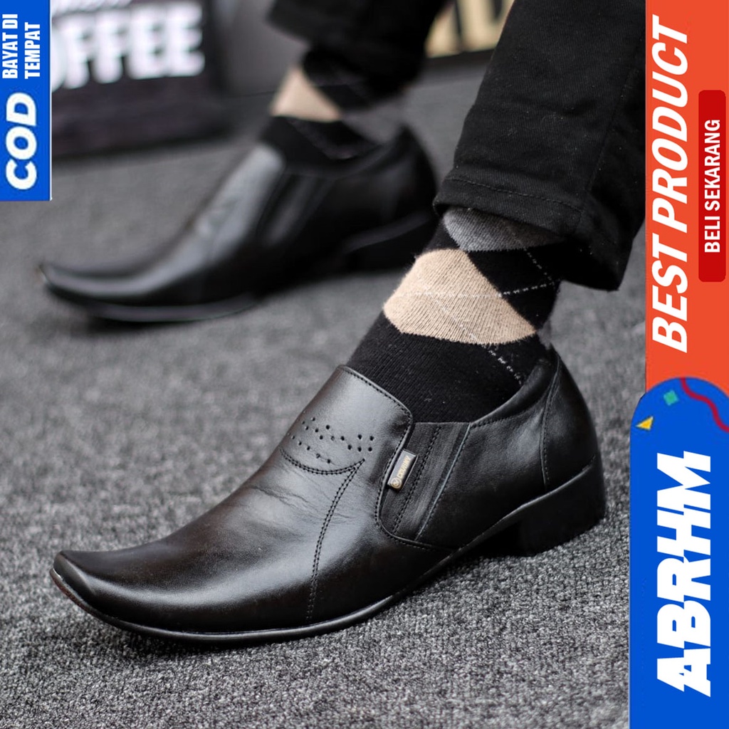 Sepatu Pantofel Kerja Kantor Kulit Asli Formal Hitam Pria Abrhm Veil