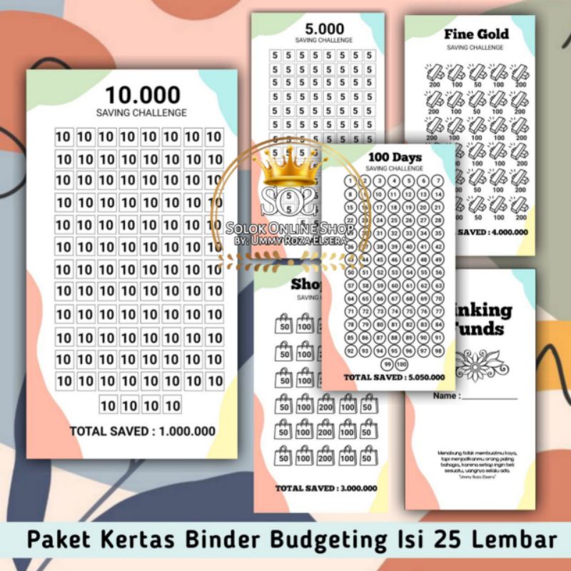 

PAKET 25 Kertas Binder Saving Challenge for Binder A6 - 6 ring|Sinking Fund