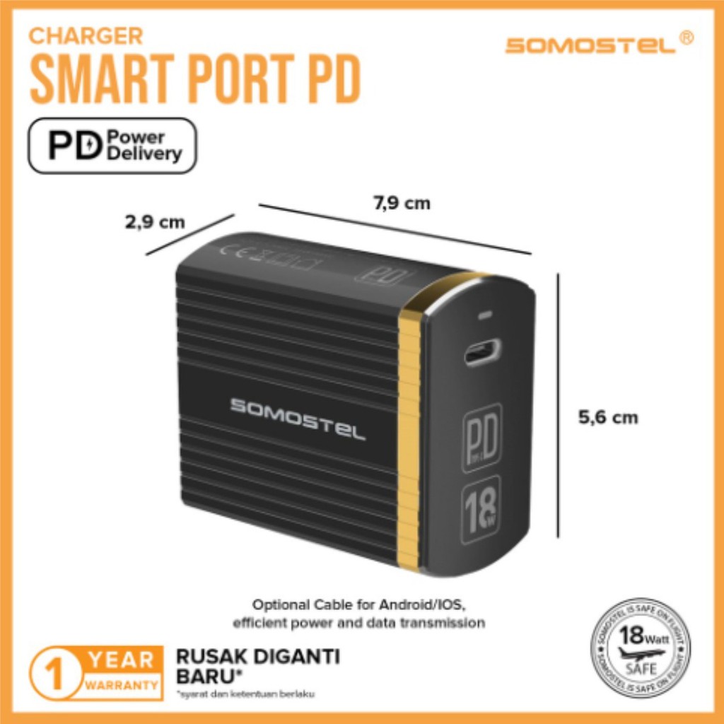 KEPALA CHARGER SOMOSTEL SMART PORT PD FAST CHARGING TYPE C OUTPUT QUALCOMM 3.0