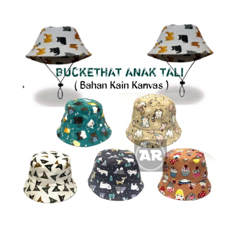 Topi Bucket Anak Tali Bahan Kanvas Tebal motif / Bucket hat anak / bucket hat bertali / bucket hat m