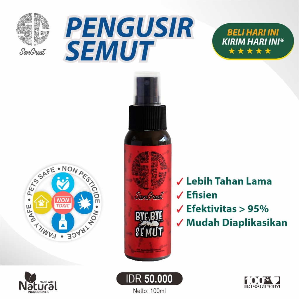 Semprotan semut pengusir semut racun obat pembasmi semut alami non pestisida, natural SanGreat Bye Bye Semut spray 100 ml-ant repellent