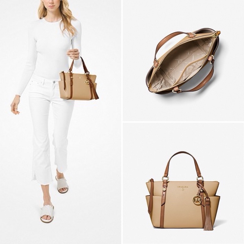 MICHAEL KORS MK Sullivan Small Two-Tone Saffiano Leather Top-Zip Tote Bag Camel combo