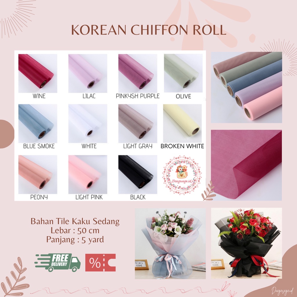 

[1 ROLL] FLOWER WRAPPING KOREAN CHIFFON ROLL PREMIUM BAHAN MESH BAHAN TILE KAKU SEDANG | MESH CHIFFON KERTAS PEMBUNGKUS BUNGA KERTAS BUKET BUNGA HAND BOUQUET WRAPPING PAPER ROLL FLOWER WRAP