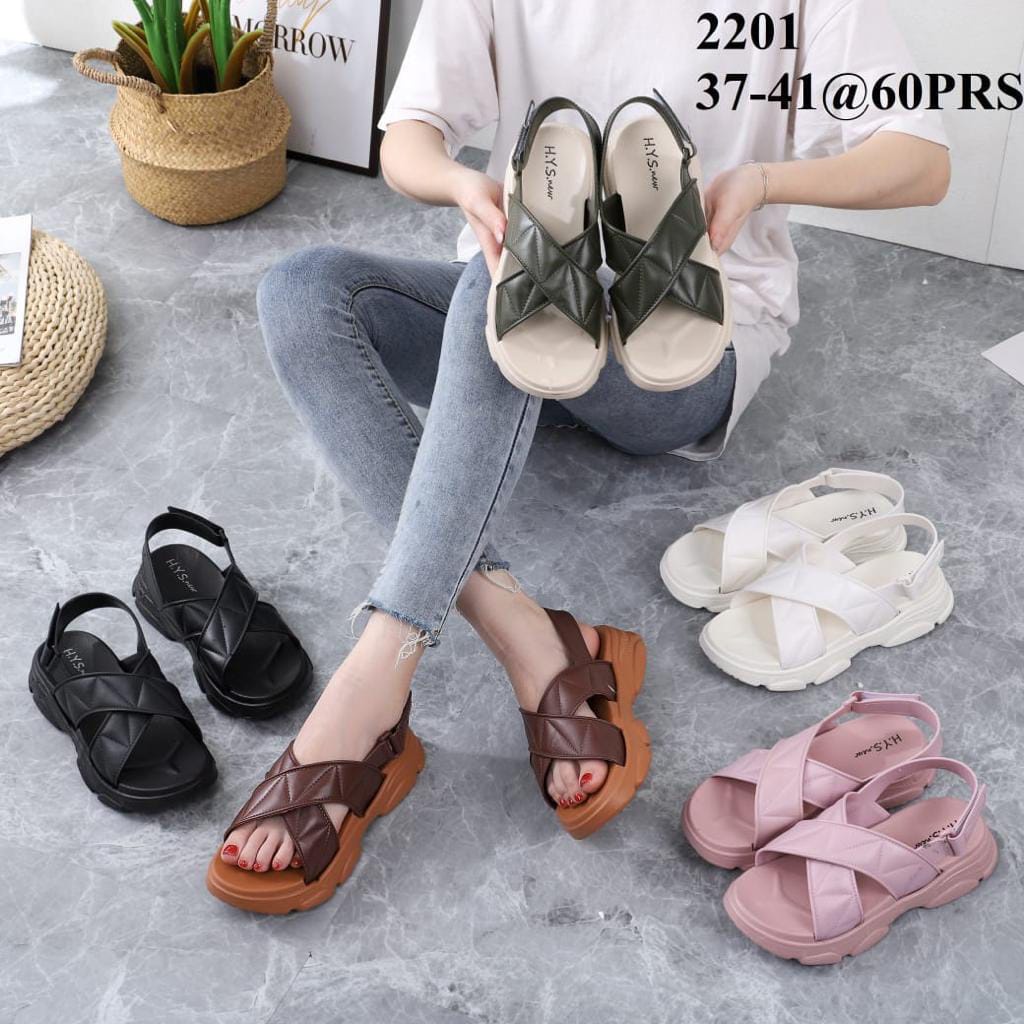 Terminal Kado,Sandal Wanita Jelly Tali  Gunung 2201 Silang Wedges, Tebal & Empuk,100% ori