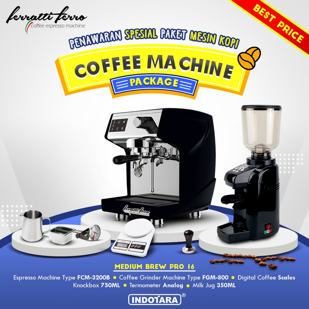Paket mesin kopi Espresso Medium Brew Pro 16 - 17 - 18