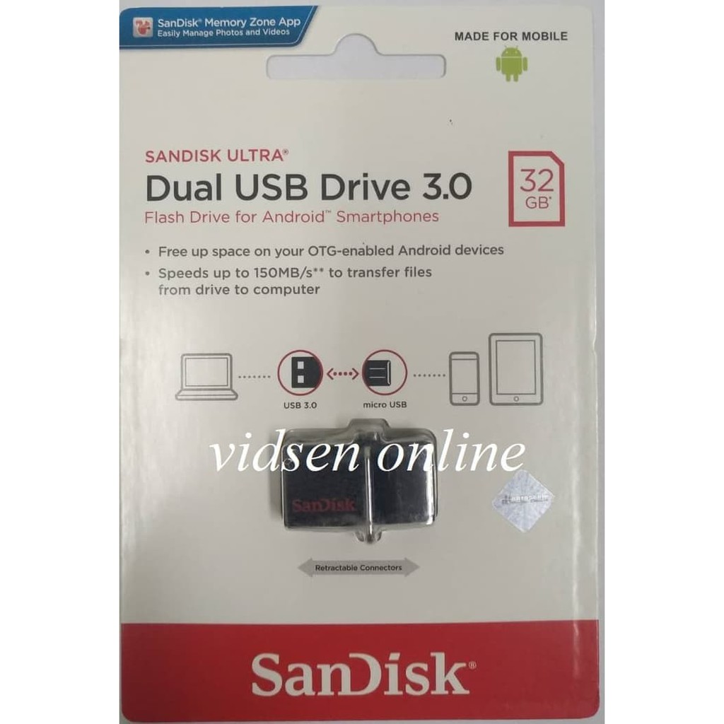 Sandisk Ultra Flashdisk Dual USB Drive 3.0 OTG 32GB - Black