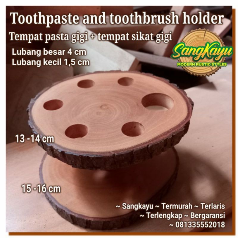 Tempat sikat gigi dan odol kayu wooden toothbrush toothpaste holder 2