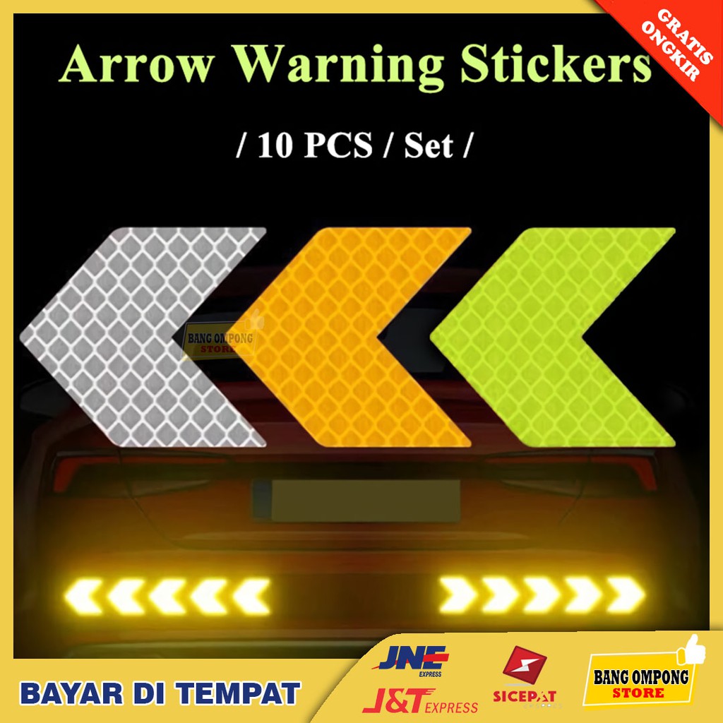 10 pcs Stiker Sticker Mobil Reflektor Keselamatan Stiker Bumper Mobil Truk Tanda Panah