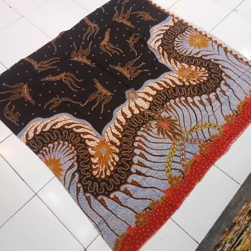 kain batik katun PARIS printing motif parang tumpal merah