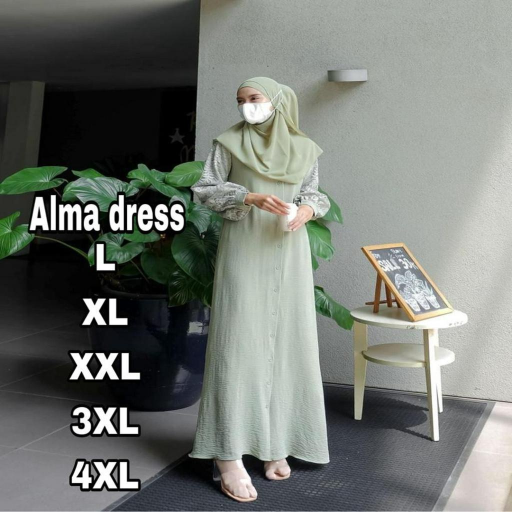 gamis terbaru 2023 lebaran wanita  alma dress bahan airflow crincle premium ukuran L XL XXL 3XL 4XL