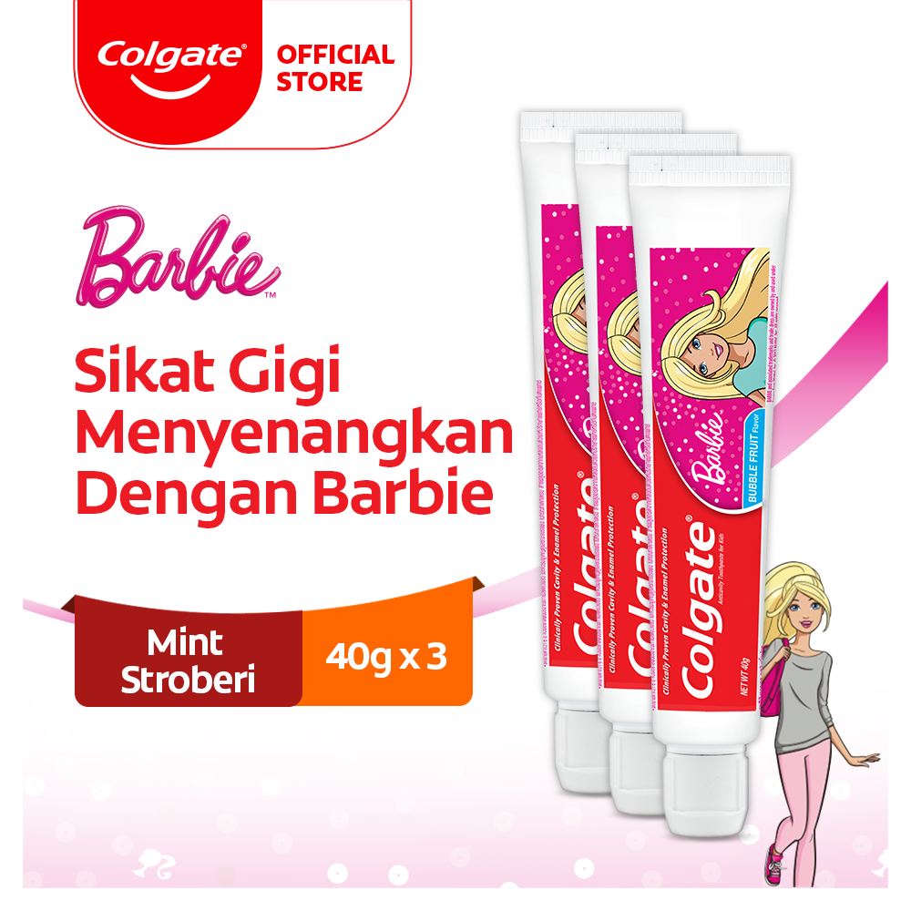 Colgate Kids Barbie Bubble Fruit Toothpaste 40g - Pasta Gigi Anak (3pcs)