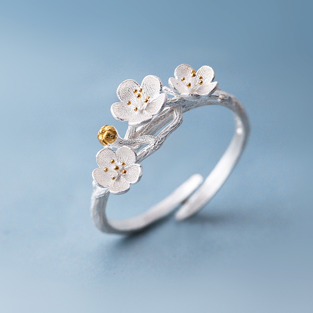 Hu Hu Hu Hu Hu Alat Bantu Pasang Kacamata♡ Cincin Model Terbuka Desain Bunga Plum Blossom Handmade Adjustable Untuk Wanita