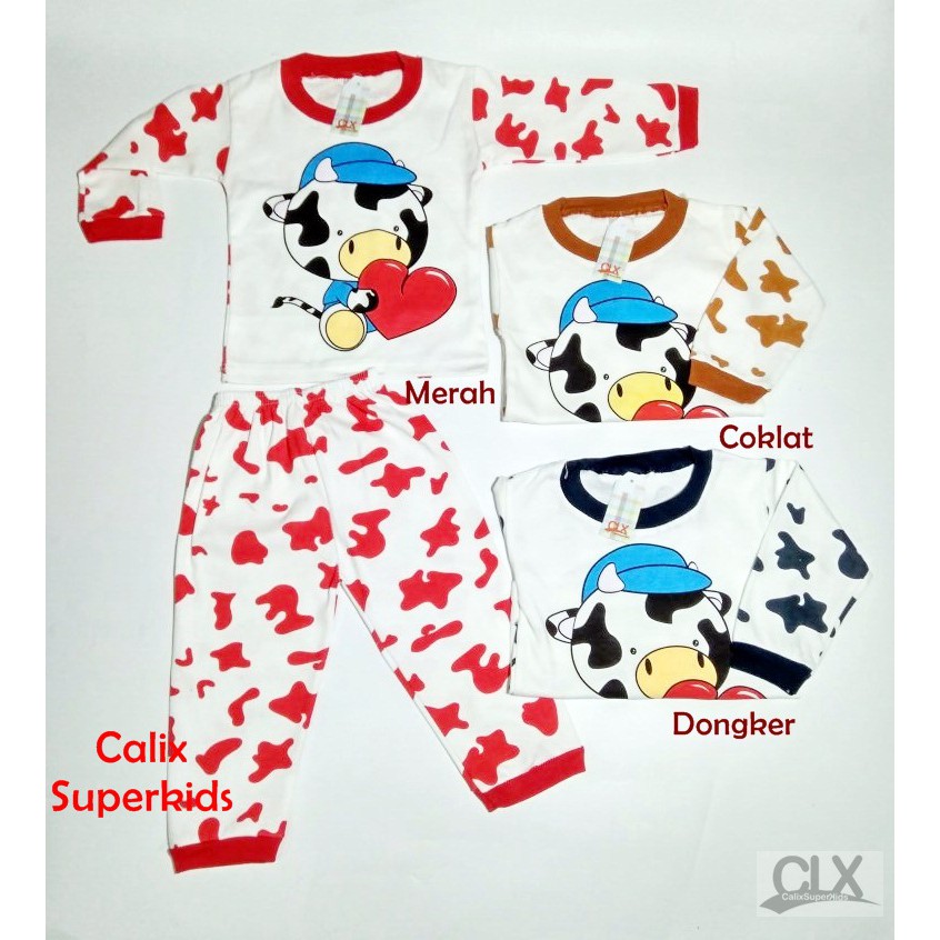 Piyama Anak Baby 1-3Thn Lovely Cow  Baju Tidur Setelan Laki Laki Perempuan