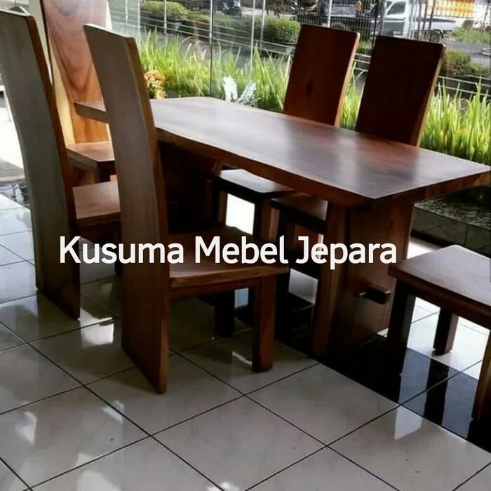 Set Meja Kursi Makan Kayu Trembesi Panjang 2 Meter (1 Meja, 6 Kursi)