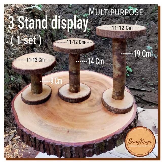 Multipurpose Rustic Wooden display stand 1 set kayu pajangan dll