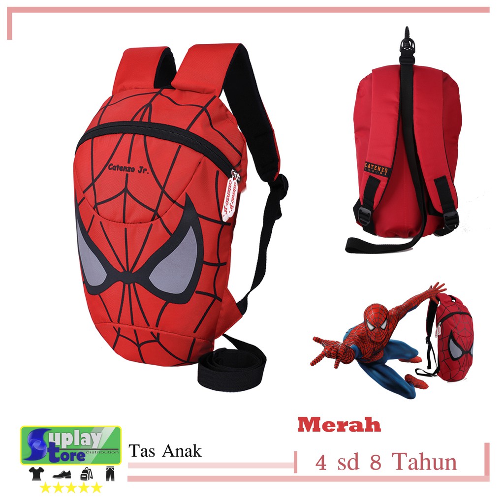 TAS SPIDERMAN SEKOLAH ANAK LAKI-LAKI Paud TK CORDURA MERAH AS