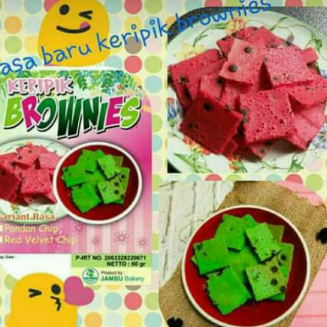 

Keripik brownies Red velvet dan pandan