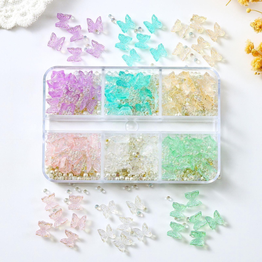 MXBEAUTY Kupu-kupu Kuku Perhiasan DIY Warna-Warni Gaya Jepang Nail Art Aksesoris Aurora Glitter Manicure DIY Dekorasi Kuku