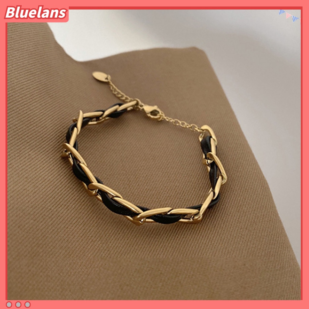 Gelang Bahan Kulit Imitasi Model Kepang Adjustable Gaya Retro Untuk Wanita