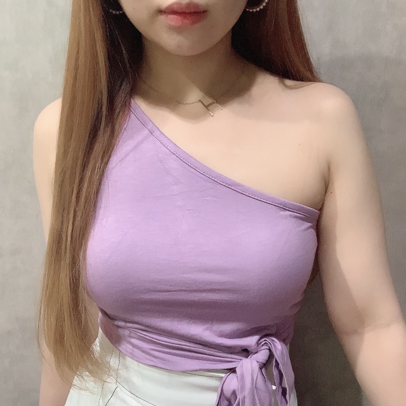 One Shoulder Bow Knot Side Crop Top Tank | Atasan Wanita Korean Fashion | Maimon Grosir