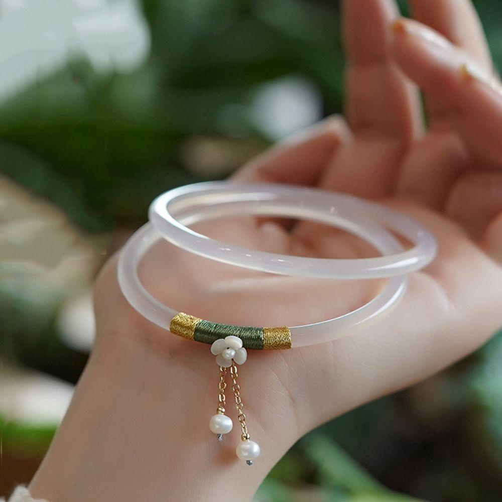 AUGUSTINA Hetian Jade Bracelet Elegant 2PCS/Set Flower Minimalism National Style Wedding Jewelry Chinese Style Jewelry