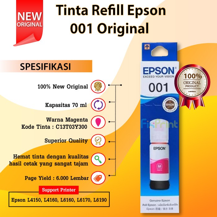 1 SET CMYK Tinta Refill Epson 001 Original Ink Bottle Printer Inktank L4150 L4160 L6160 L6170 L6190