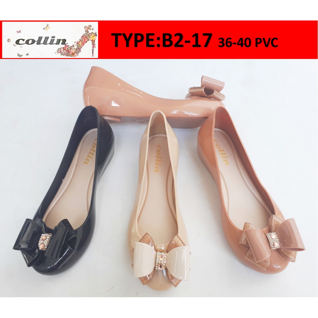 Collin Sepatu  Jelly  Wanita Pita Bunga Tinggi 3cm Slip on 