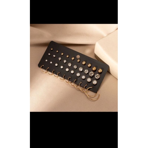 40Pcs / Set Anting Wanita Tusuk Bentuk Bulat Hias Ktristal Untuk Wanita