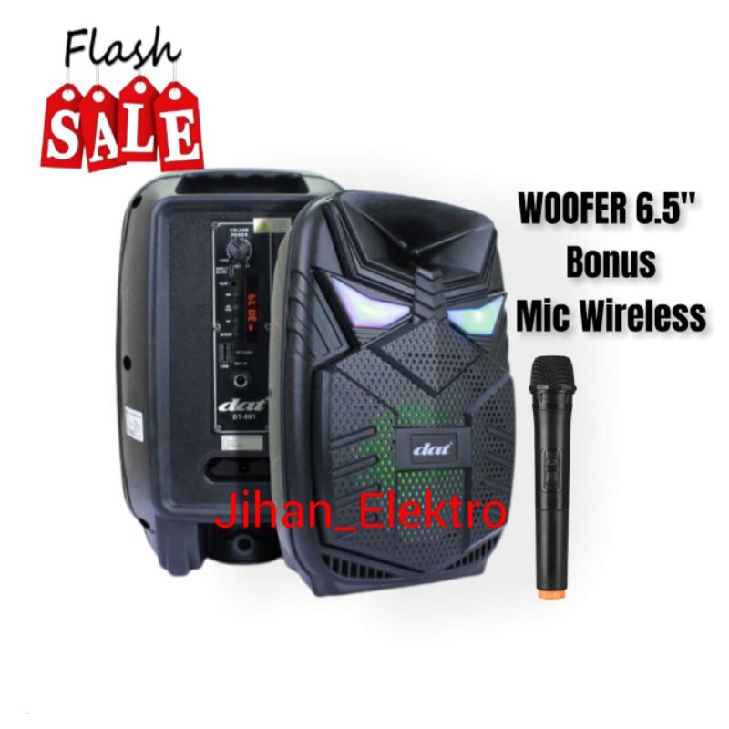 Speaker Portable 6,5 Inch DAT DT 601 Bluetooth Radio USB Free Mic Wireless Salon Blutut