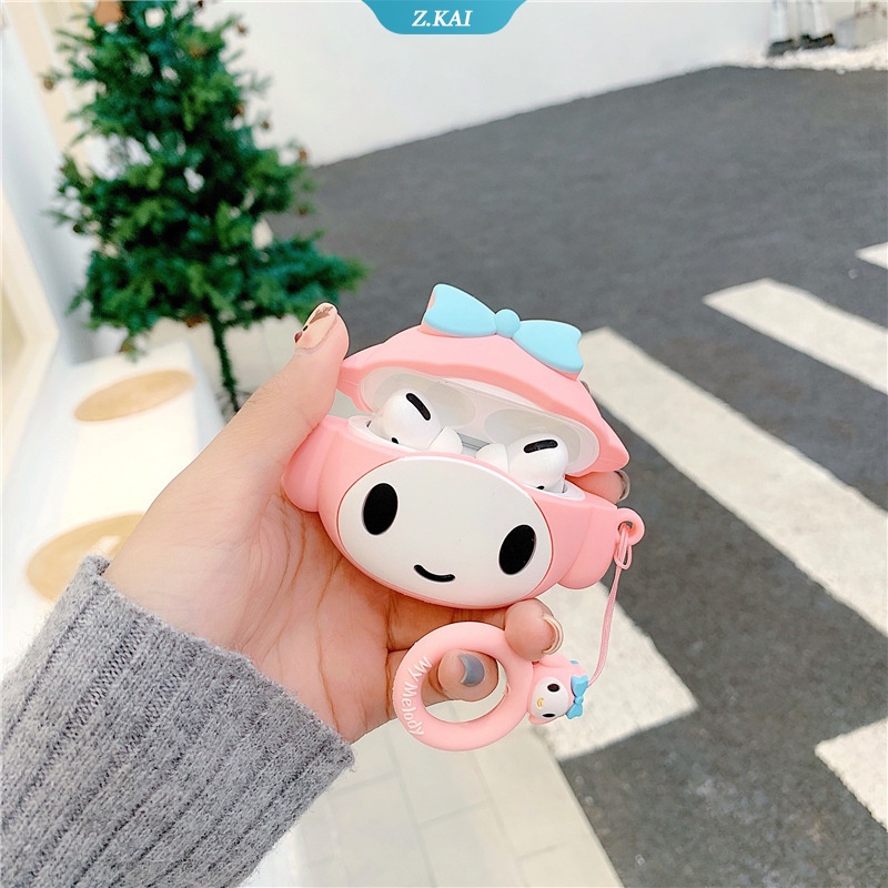 Casing Silikon Motif Kartun Sanrio Kuromi Pom Purin + Gantungan Kunci Untuk Simpan Earphone Wireless Bluetooth AirPods 1 / 2 / 3pro