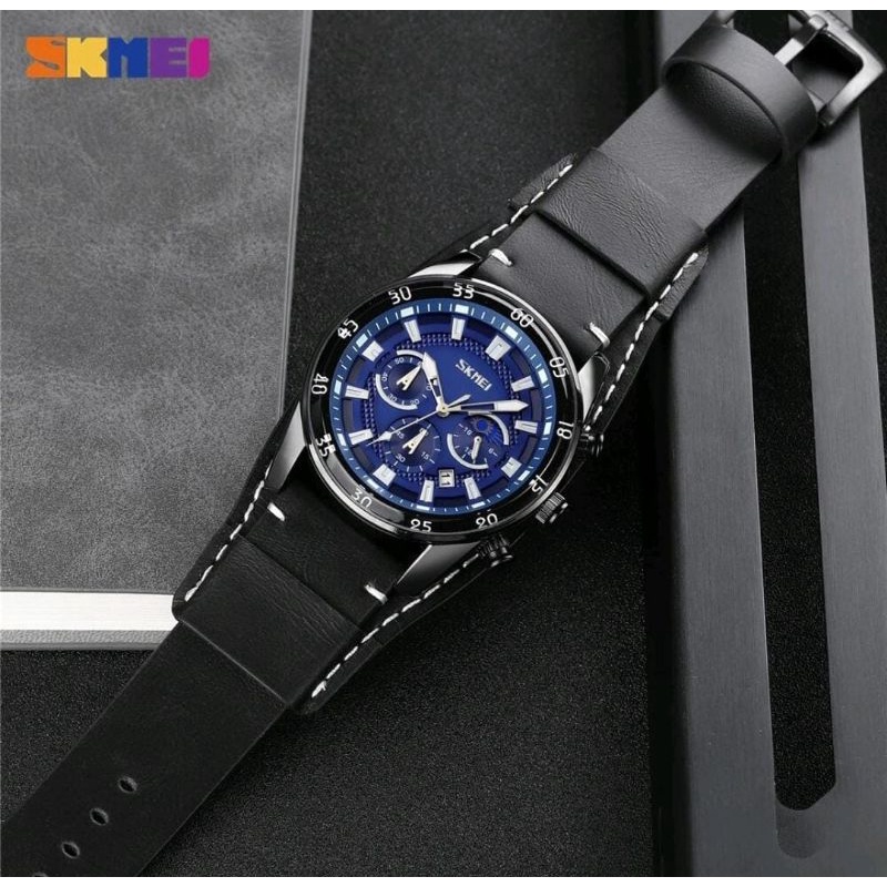 Jam Tangan SKMEI 9249 Jam Tangan Pria Analog Chronograph Casual Quartz Tali Kulit