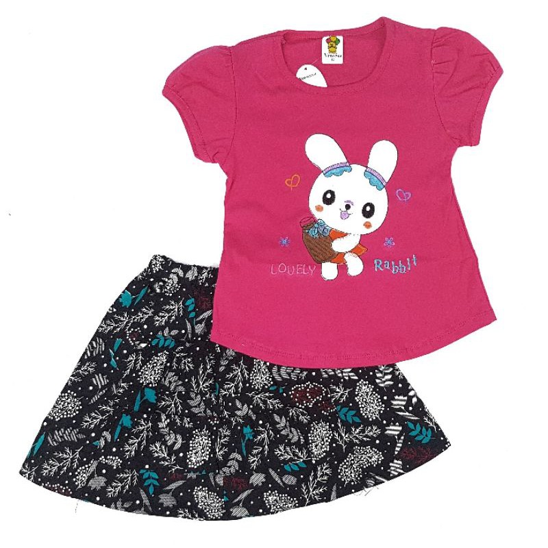 Setelan rok fashion anak perempuan 2-6 tahun motit rabbit (Sr.245)