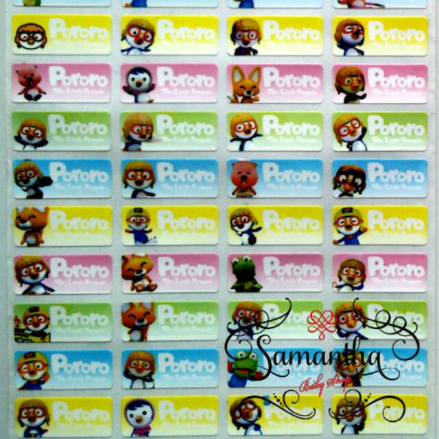 

Stiker nama waterproof motif Pororo