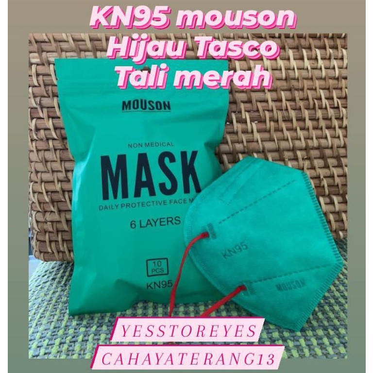 READY KN MOUSON 5 PLY KN95 HIJAU TASCO NEW TALI MERAH ISI 10 LBR