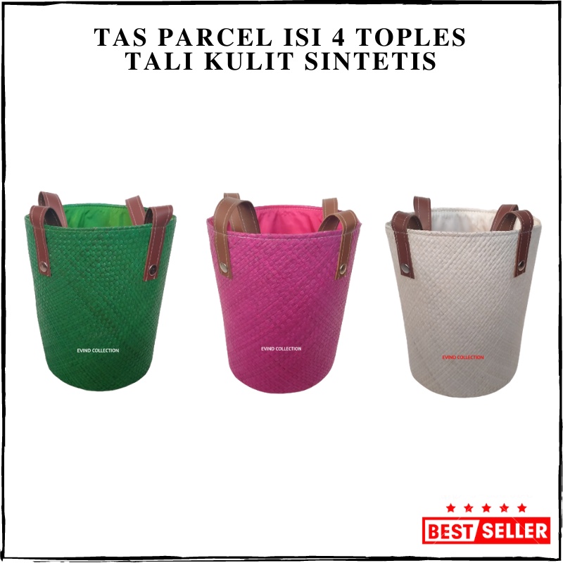 Tas Parcel Anyaman Isi 4 Toples Tali Kulit Sintetis Keranjang Hampers Anyaman Pandan