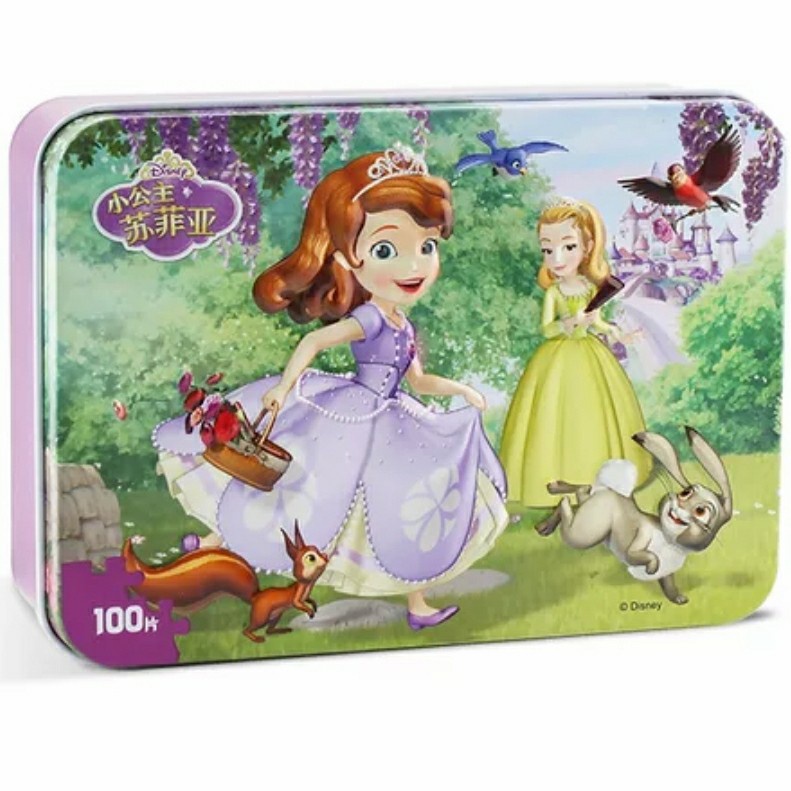 PRINCESS DISNEY can puzzle 100 pcs SNOW WHITE RAPUNZEL MERMAID SOFIA