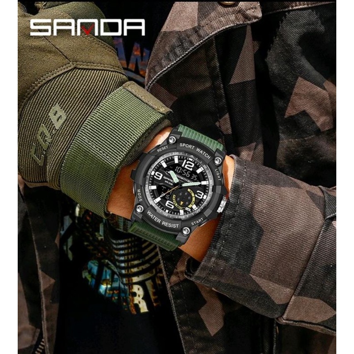 Jam Tangan SANDA 3036 Jam Tangan Pria Digital Analog Tali Rubber Shockproof Anti Air