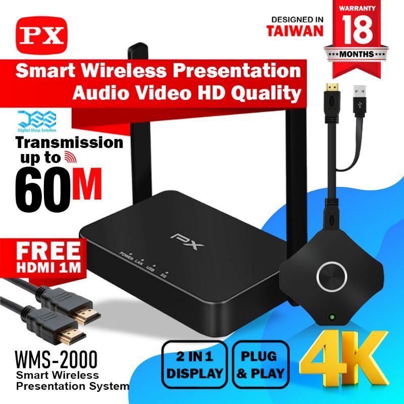 HDMI Wireless Presentation 4K Transmitter Receiver 60meter PX WMS-2000