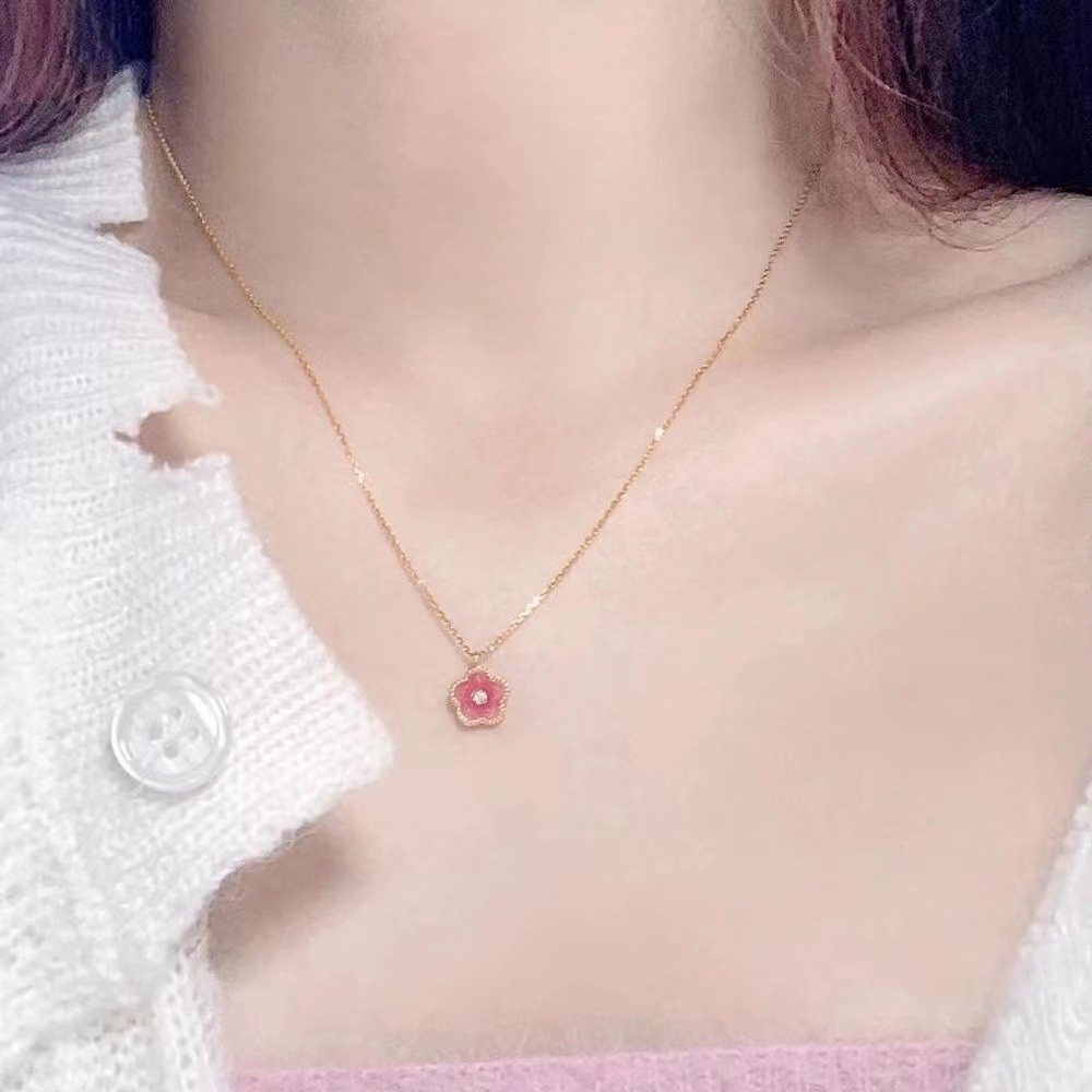 Kalung Lapis Silver Desain Peach Blossom Warna Pink Untuk Wanita