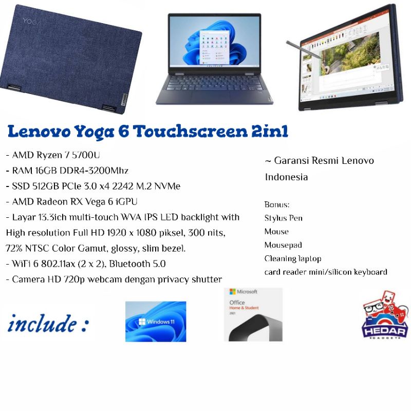 lenovo yoga 6 Ryzen 7 5700U 16GB 512GB W11 OHS 13.3 Touchsreen FHD