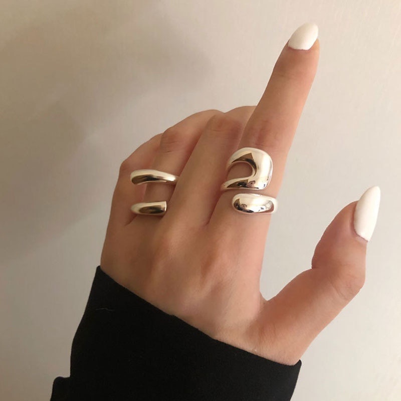 Cincin Model Terbuka Desain Geometri Gaya Retro Punk Untuk Wanita