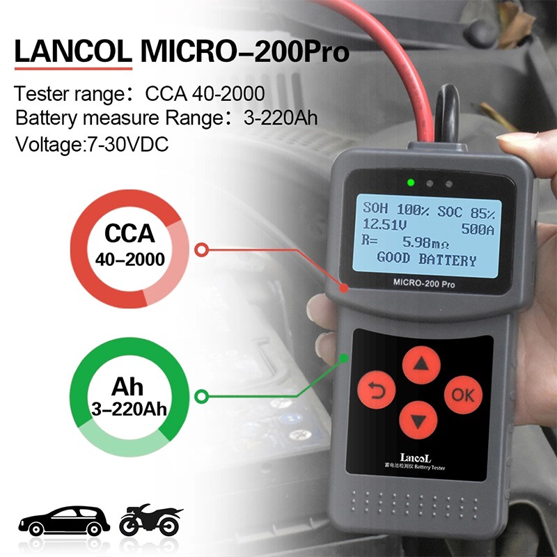 Alat Test Aki Digital Battery Tester Lancol Micro-200 Pro Motor Mobil Truk Cek Baterai Analyzer Capit Clamp