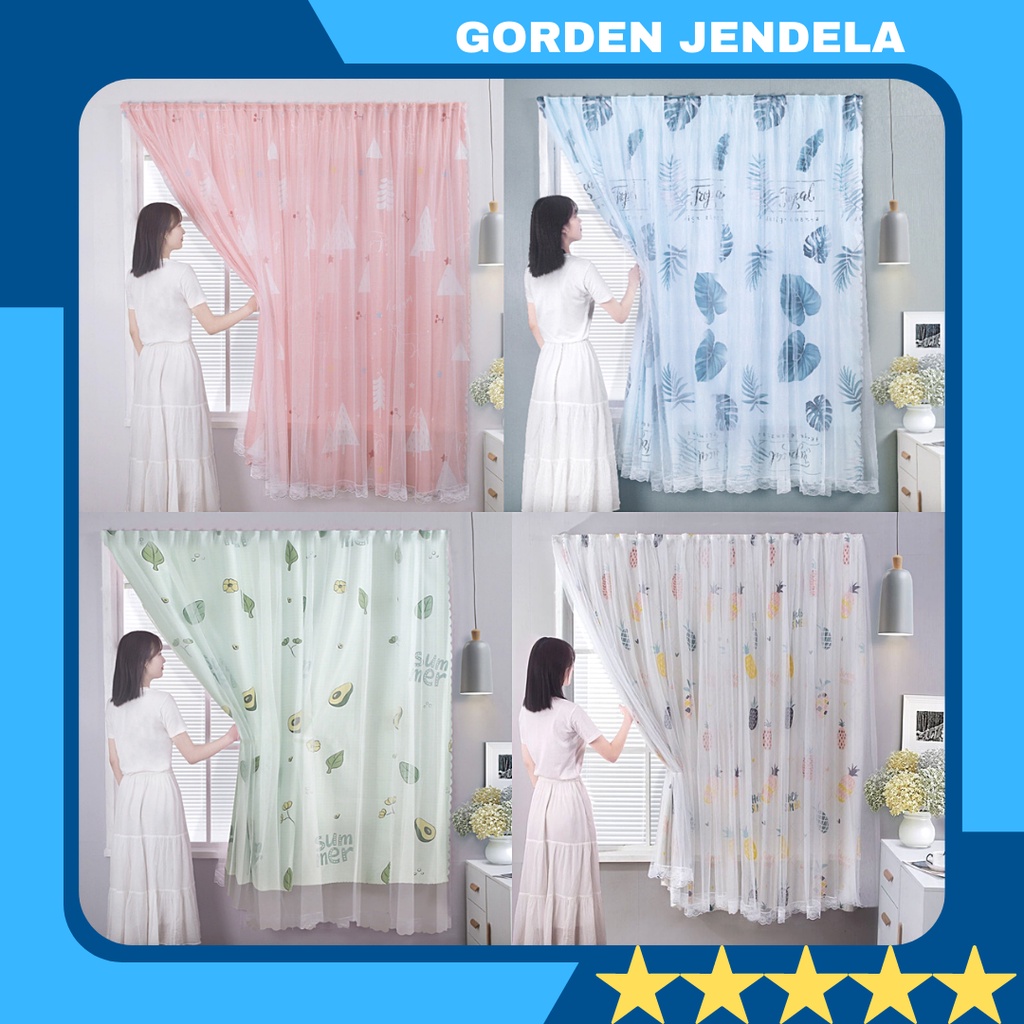 Gorden Tirai Jendela Aesthetic Kamar Magic Velcro Tempel Tanpa Paku