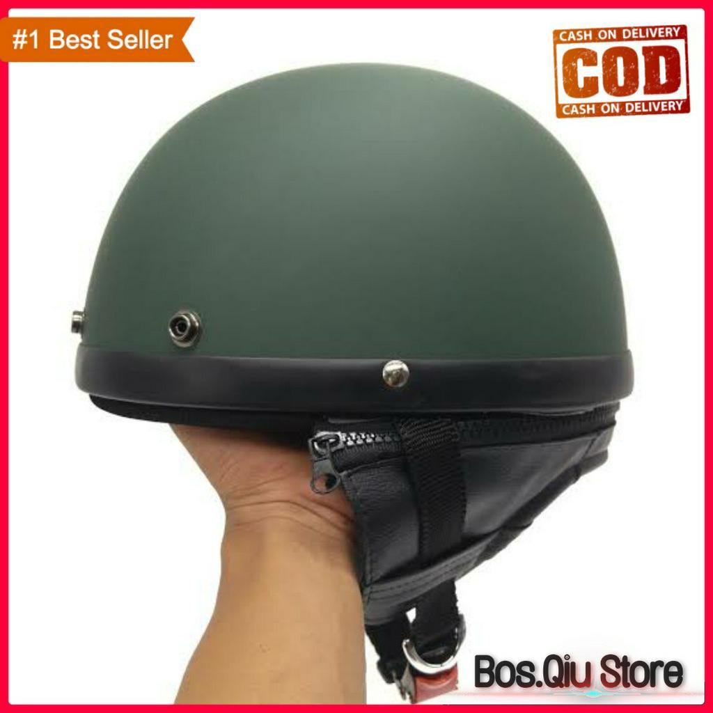 Helm Chips Retro Vintage Cetok Polos Hijau Green Army Doff