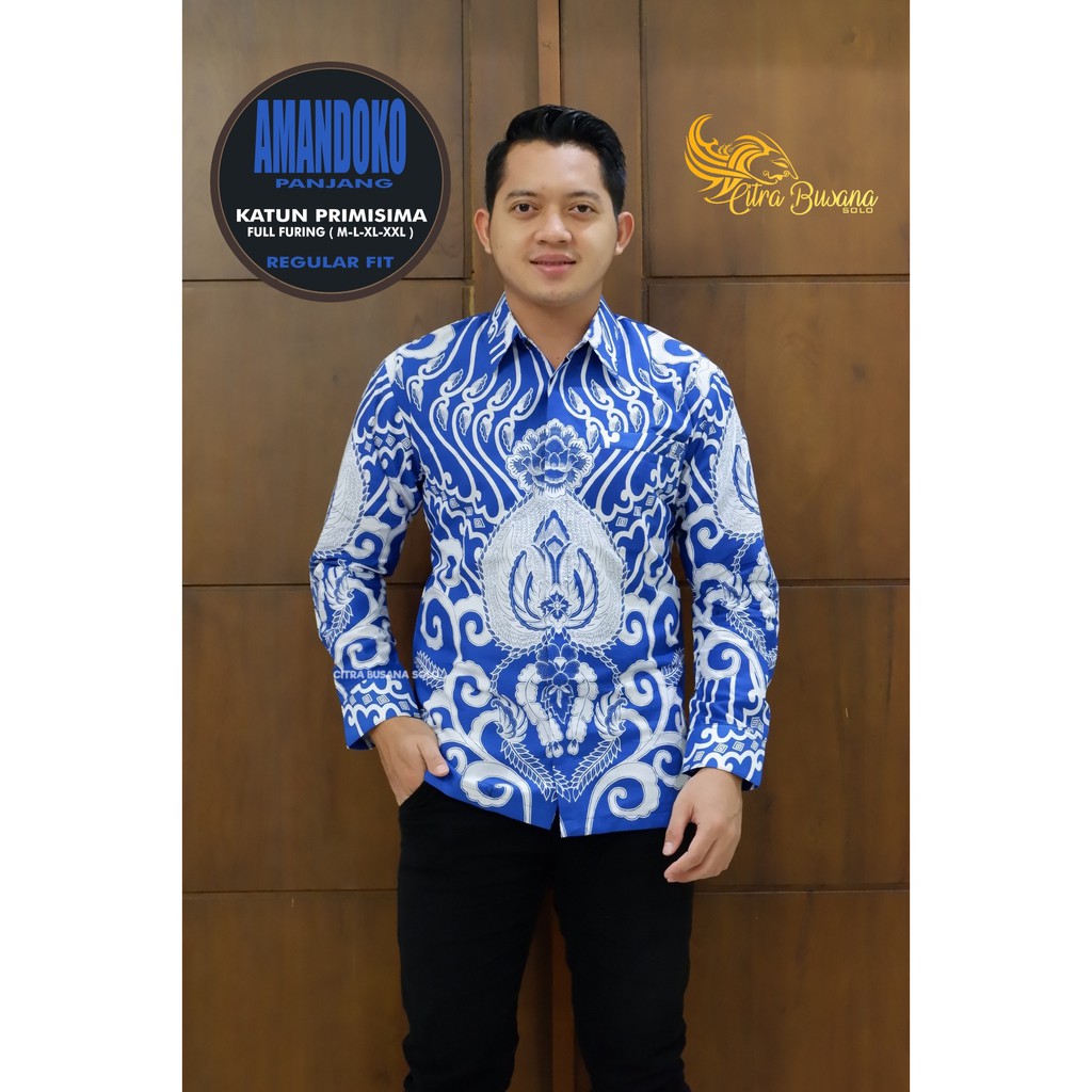 AMANDOKO Kemeja Batik Pria Full Furing Bahan Katun Primisima